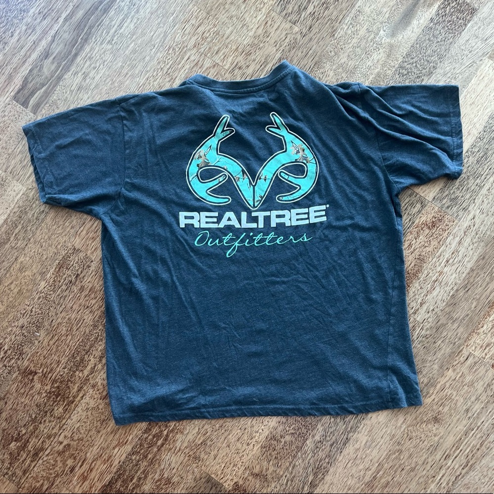 Realtree Outfitters T-Shirt Hunting Short Sleeve Womens Large Teal Antlers